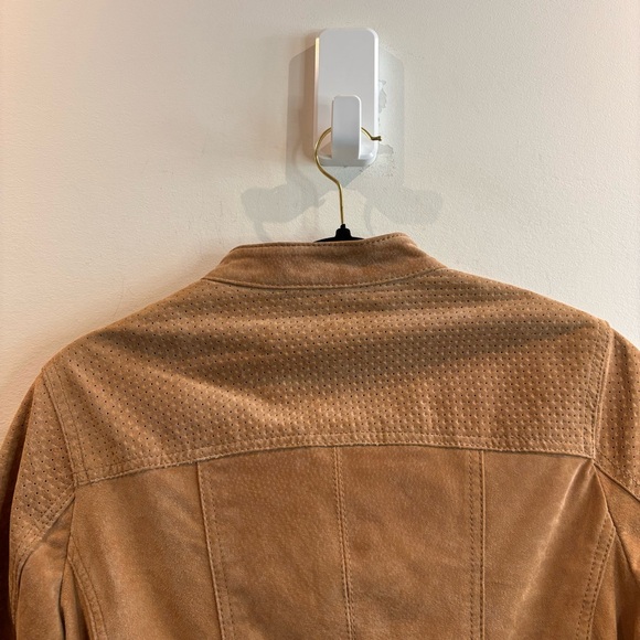 GOOSECRAFT Sz L Moto Style Jacket Biker 032 Suede Gold Hardware Leopard Lining - Picture 6 of 13